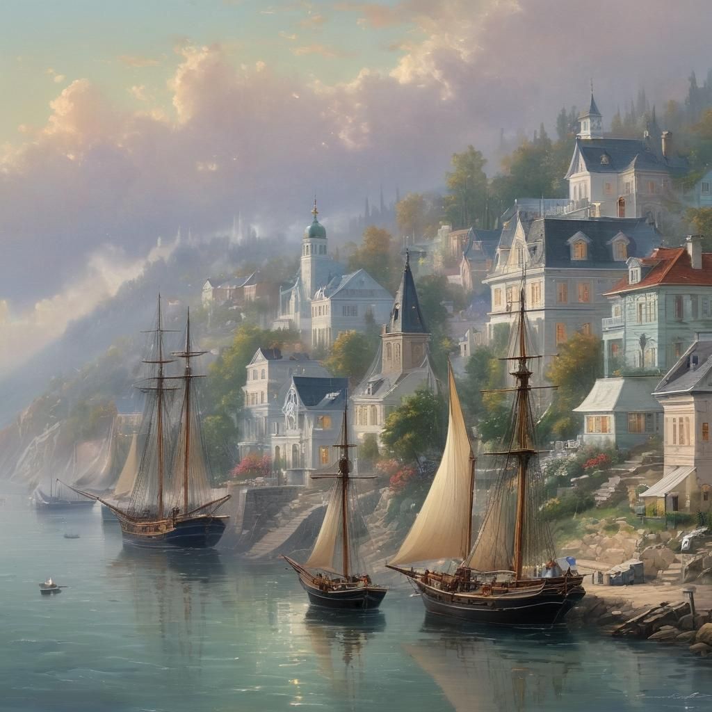19th Century Sailing Ships in Aivazovsky Style