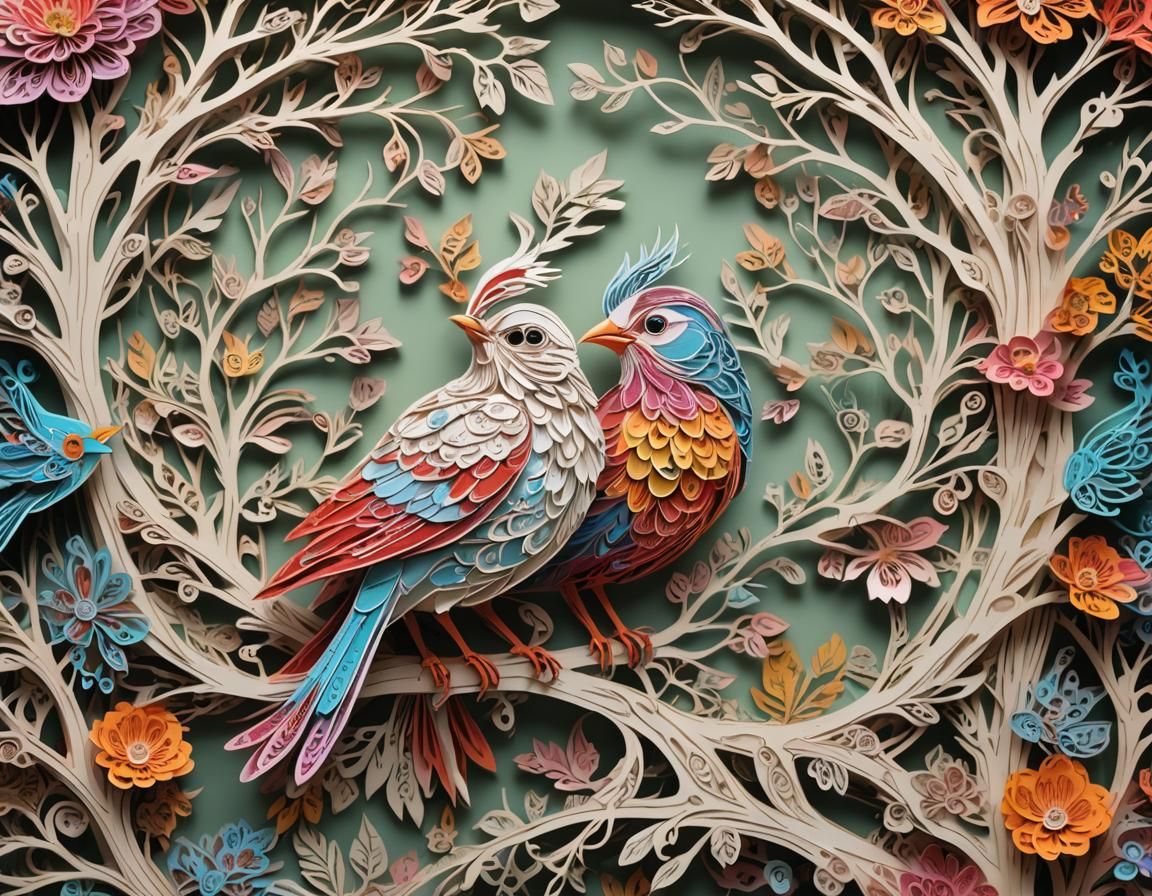 Kirigami art style, multi layers of colorful paper cut, real...