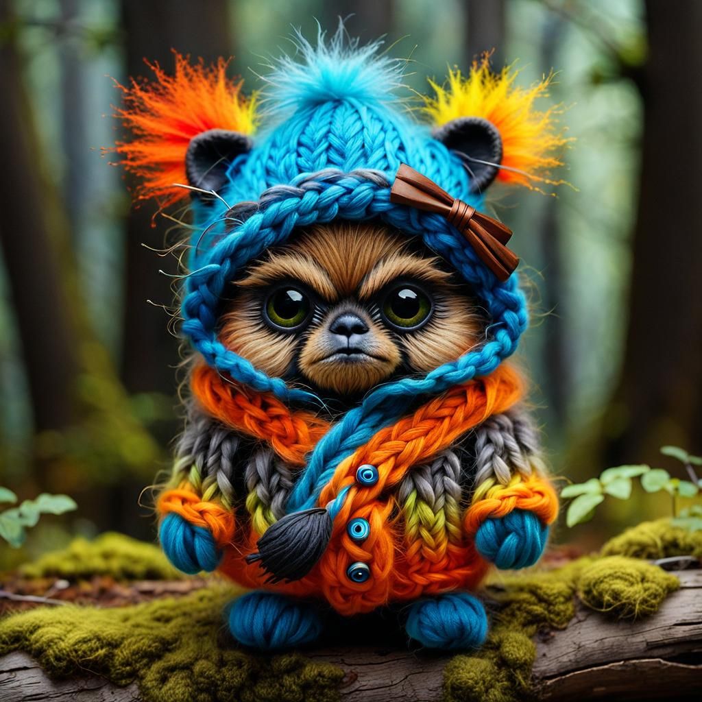 Cute and fluffy tiny baby grumpy Ewok wearing a colorful hat by Andy ...