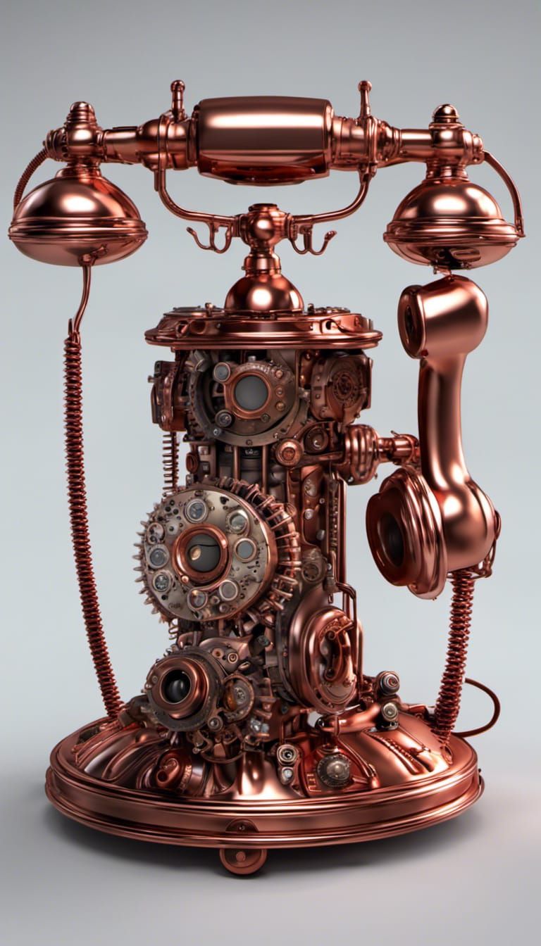 Steampunk very detailed fragile copper and red shiny metalli...