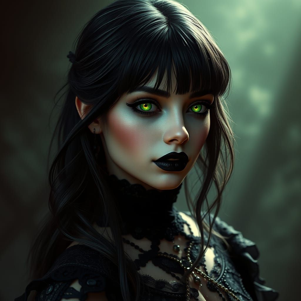 Mysterious Dark Beauty in Victorian Attire