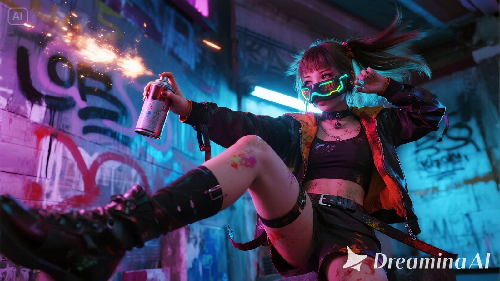 female street artist wearing an urban, oversized outfit