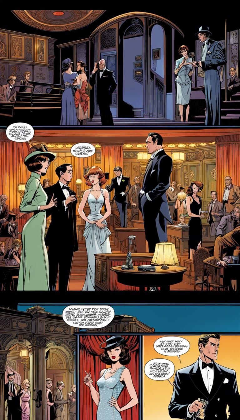 a back-to-front theatre stage noir MMORPG graphic novel with...