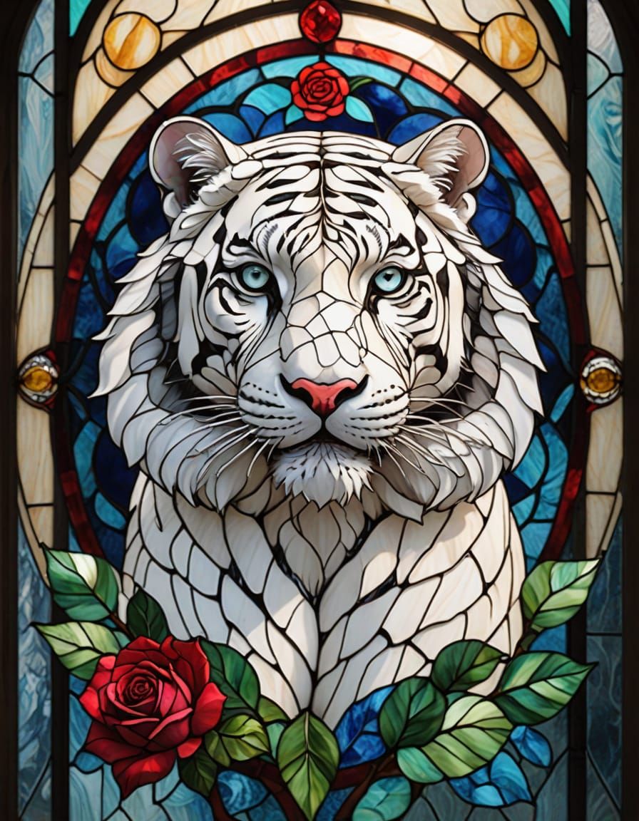 Exotic Rose in Vibrant Stained Glass