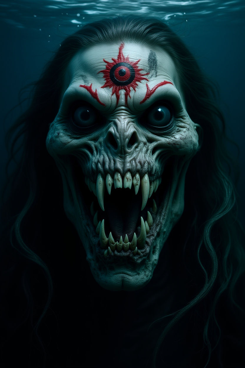 Scary black and white horror creation I made of a vicious pu...