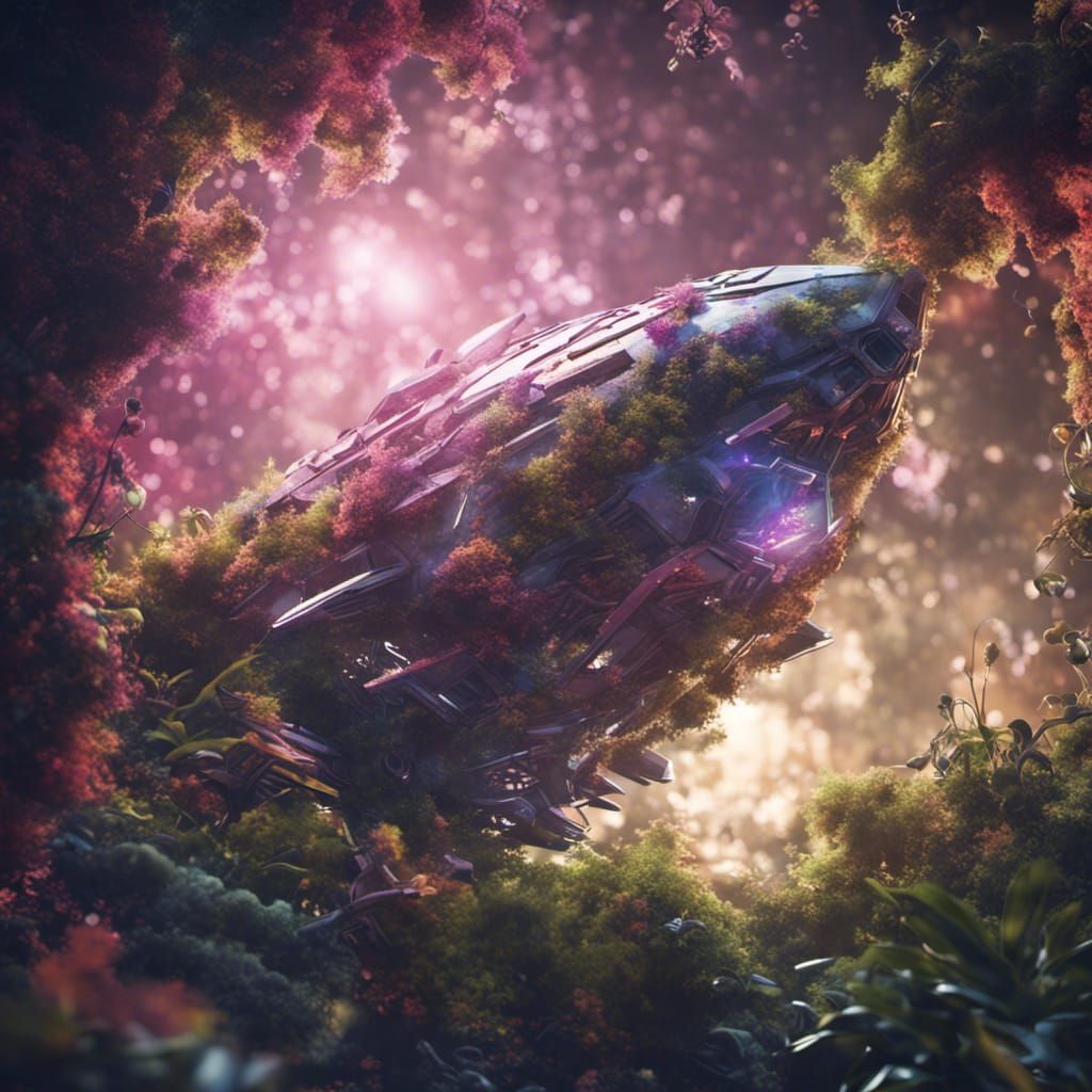 organic overgrown low poly spaceship, sci-fi BehanceHD, a sp...