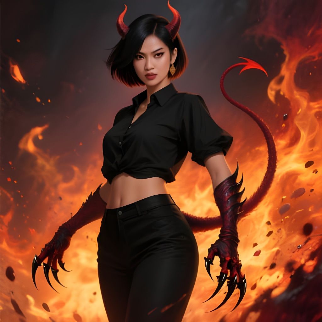 Evil Thai Woman with Fiery Background