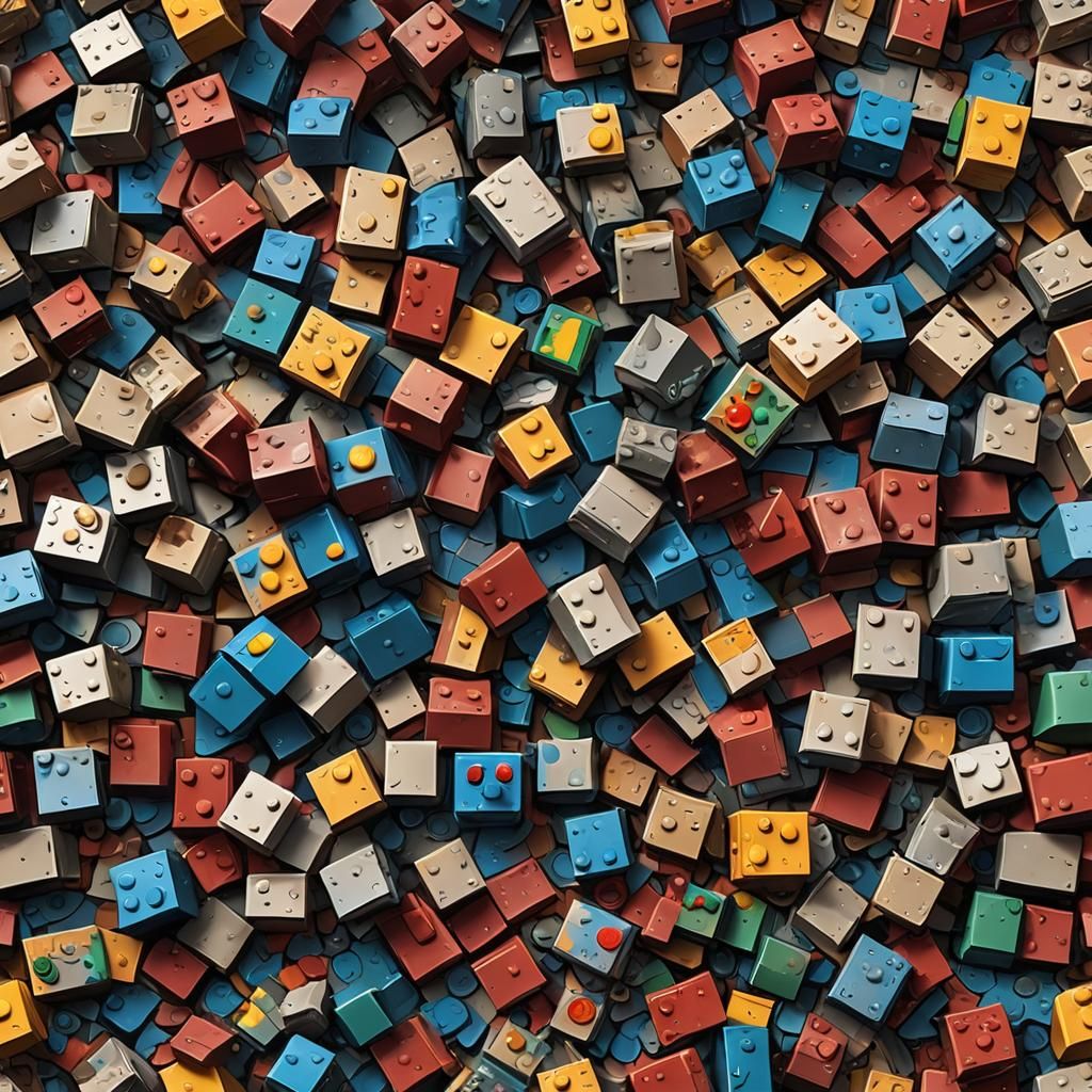 Impasto painting of a Lego brick