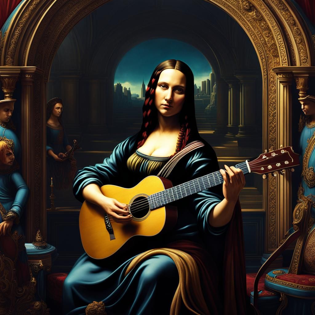 Mona Lisa playing guitar in a punk band - AI Generated Artwork - NightCafe  Creator