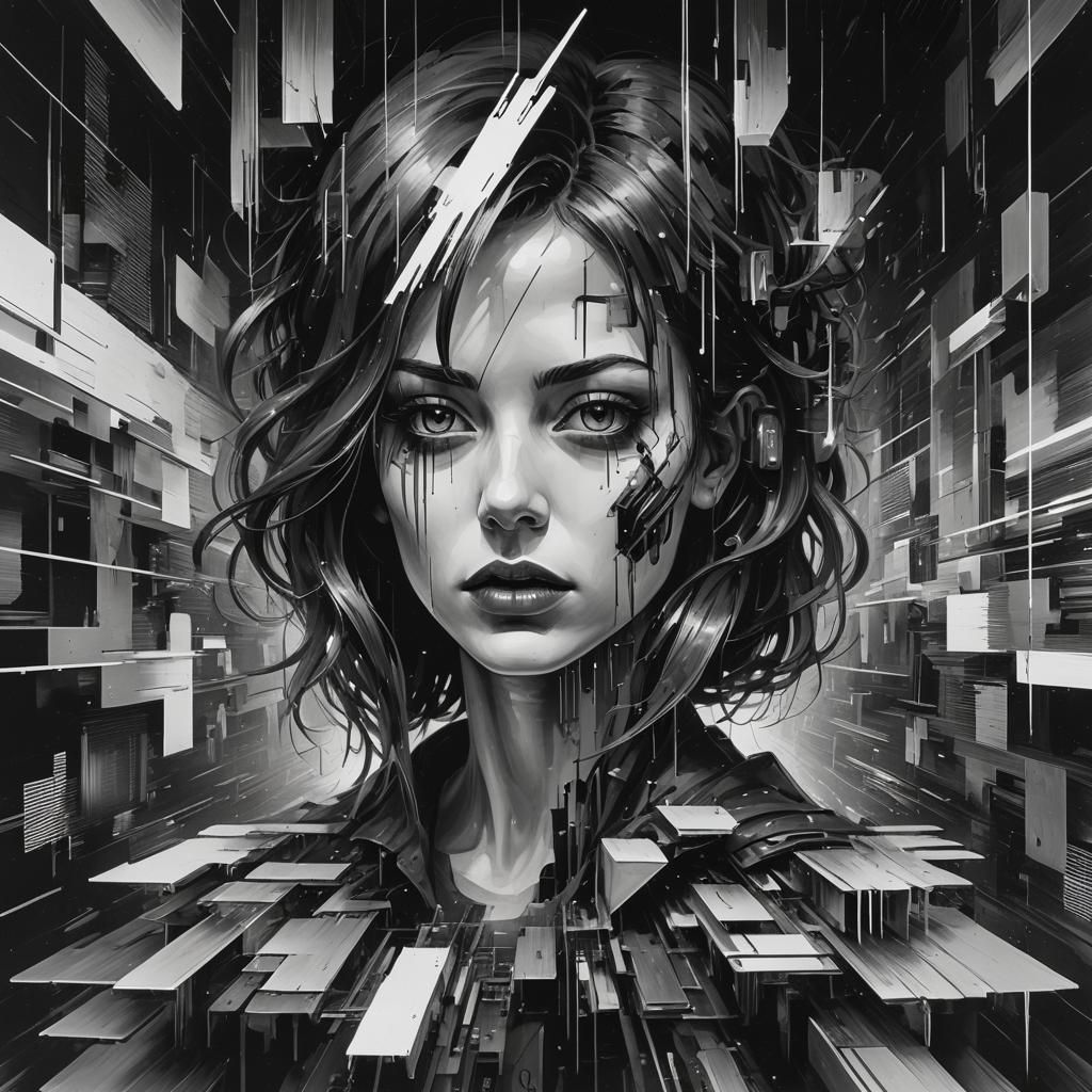 Glitchcore,  muted negative  glitch art detailed painting su...