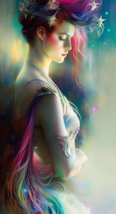 Magical Unicorn Portrait in Art Nouveau Style