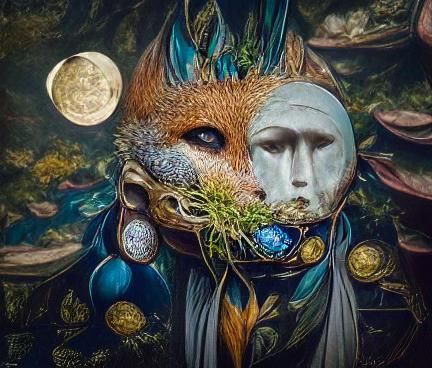 A beautiful fox partially hiding his face behind a mask in t...