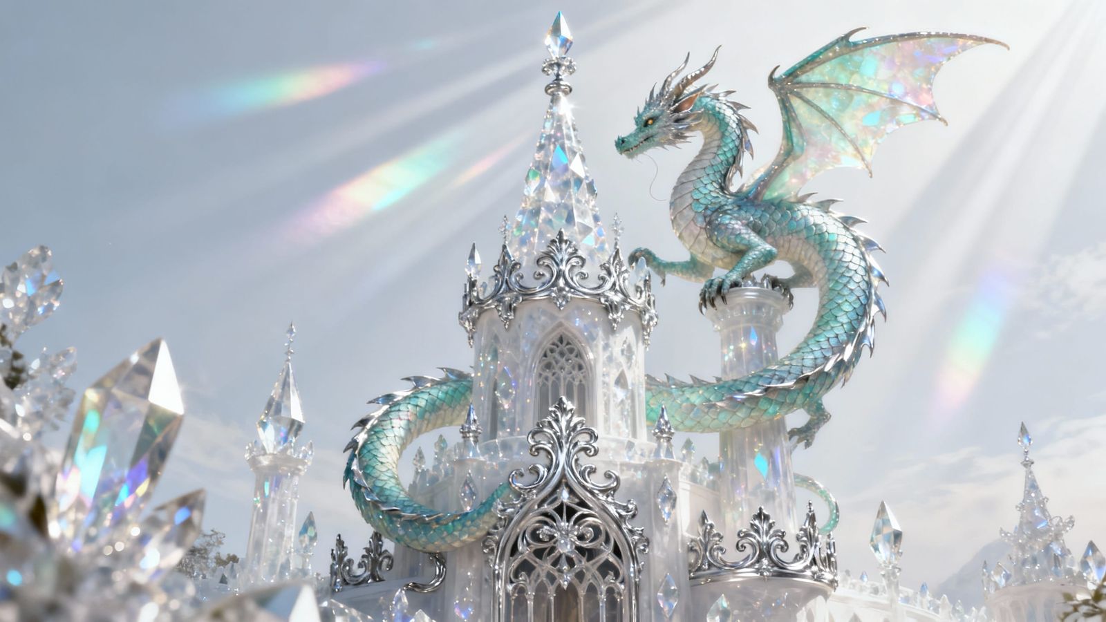 Dragon circling the castle