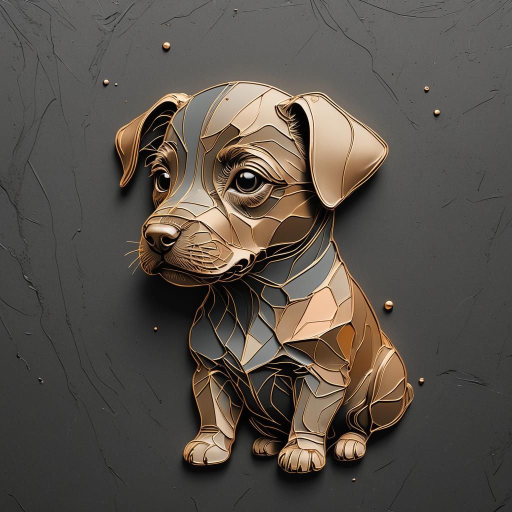Sketch. Bas-relief. Humorous profile of a small funny puppy,...