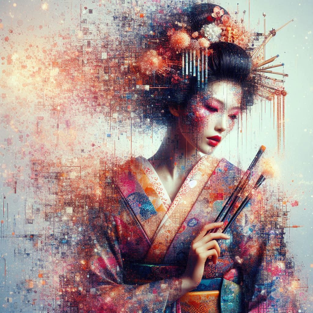 double exposure beautiful fantasy DALL-E 3 portrait landscape..