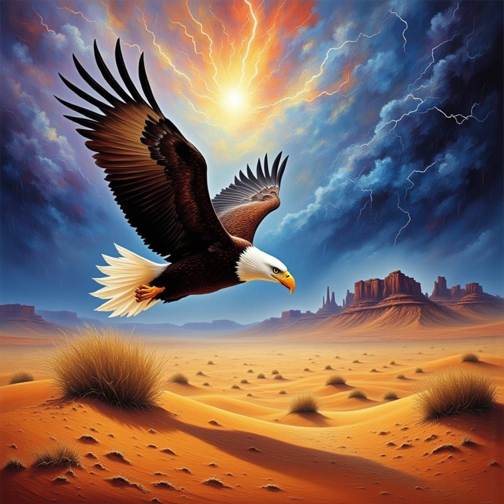 Bald Eagle Avoiding Storm