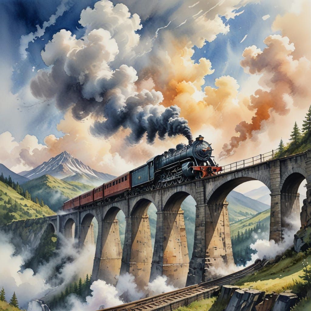 רכבת נוסעת על גשר, מבט מלמטה