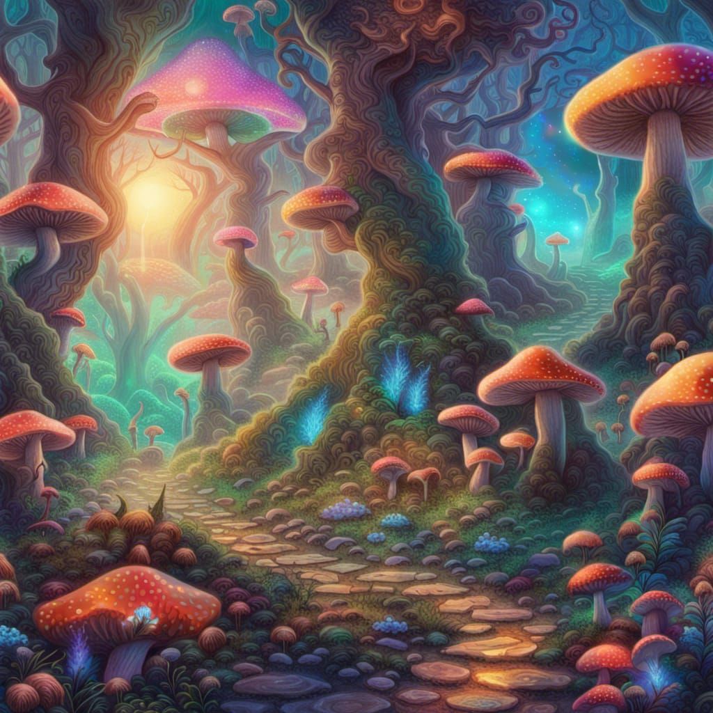 Mushroom forest misty morning - AI Generated Artwork - NightCafe Creator