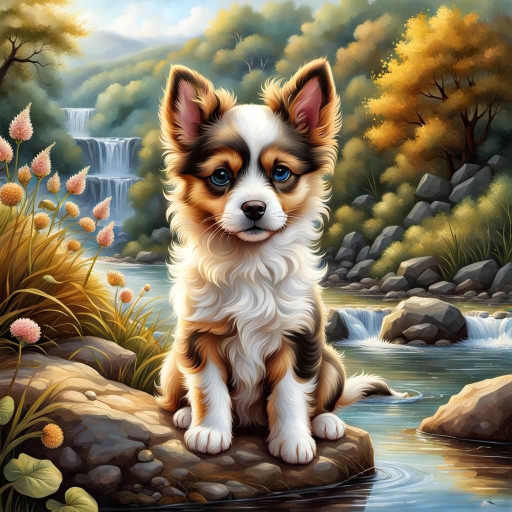 puppy by the river - AI Generated Artwork - NightCafe Creator