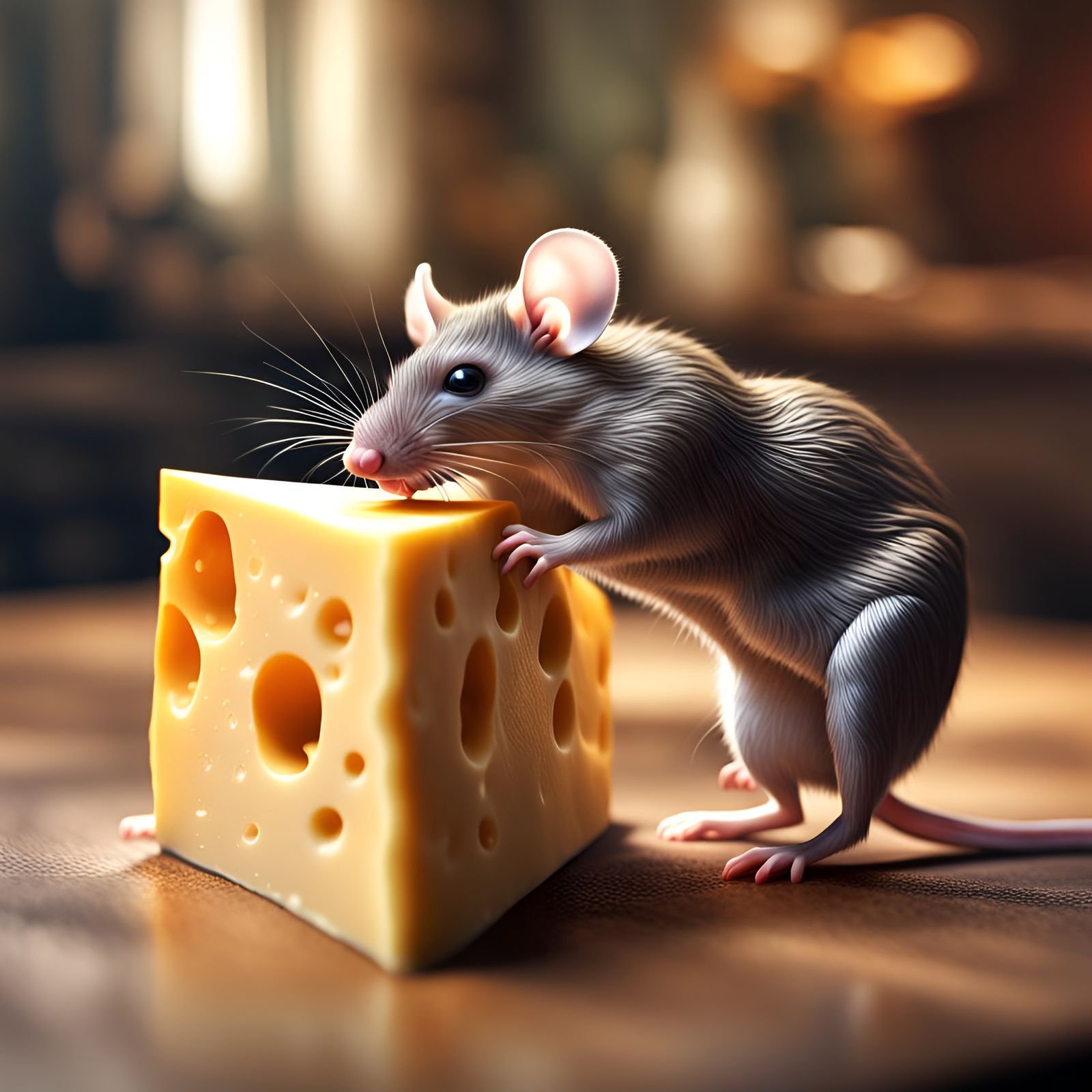 A mouse eating a piece of cheese 64 megapixels, HDR, fine de...