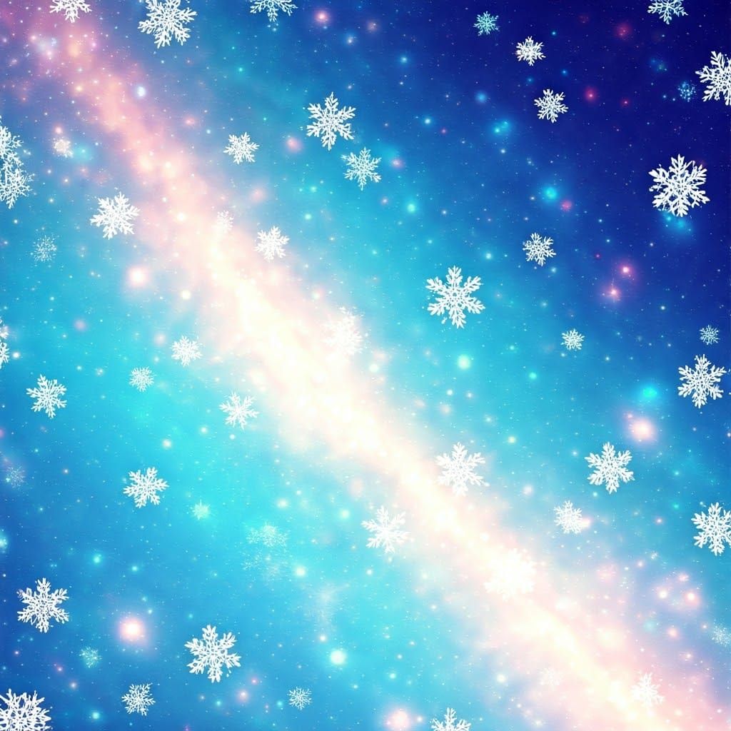 Anime Galaxy Landscape with Falling Snowflakes