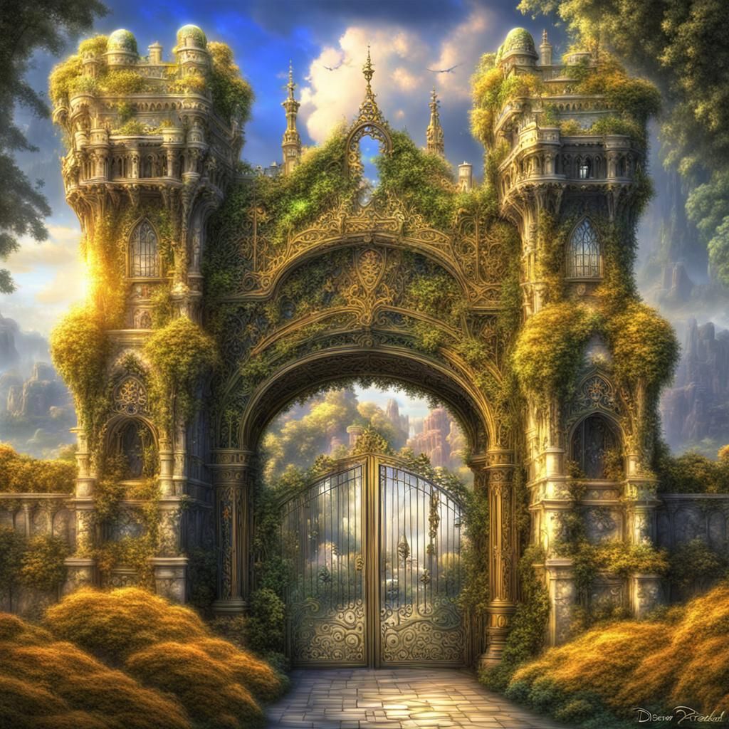 Castle gate from Snow White splash_art Disney overgrown gran...
