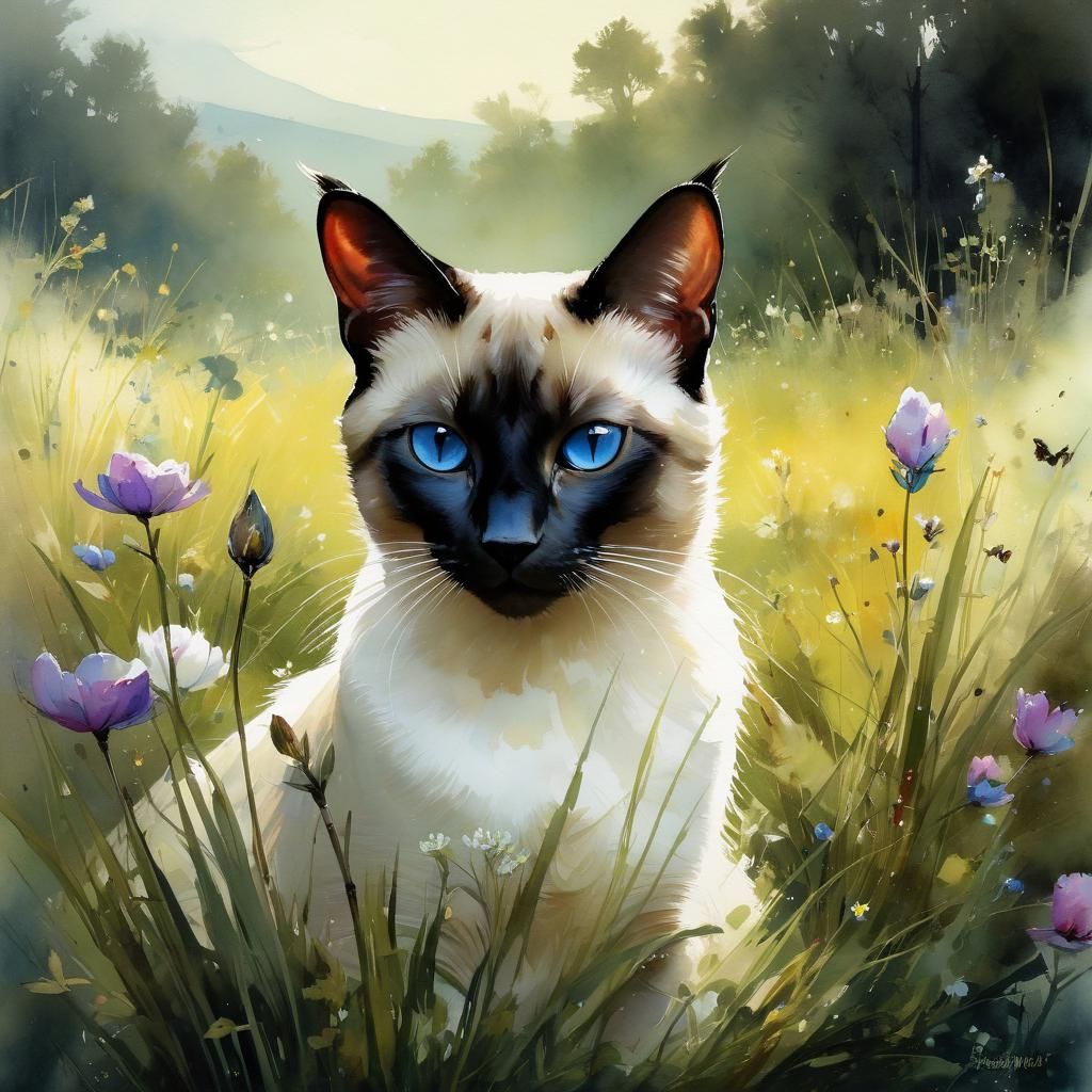 Siamese cat in a springtime meadow  by @Pink Machismo