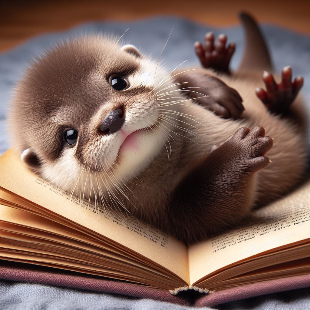 baby otter loves books! 🦦📚