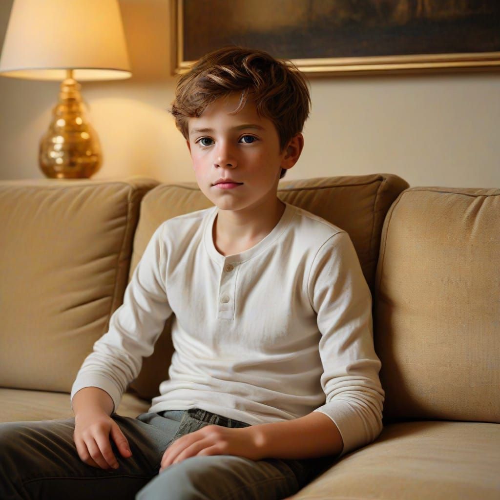 Warm Intimate Portrait of Young Boy in Cozy Atmosphere