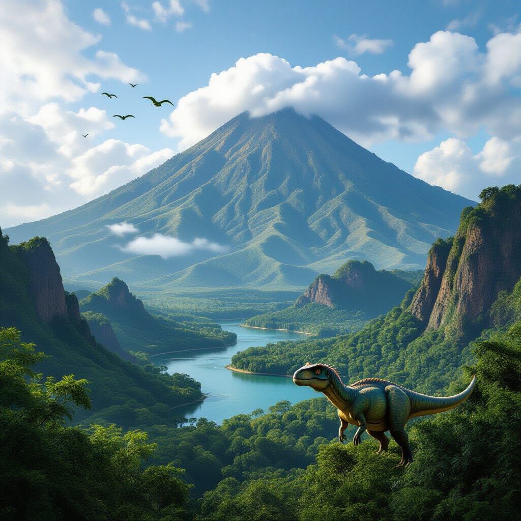 Long-Necked Dinosaur Grazing in Lush Fern Forest