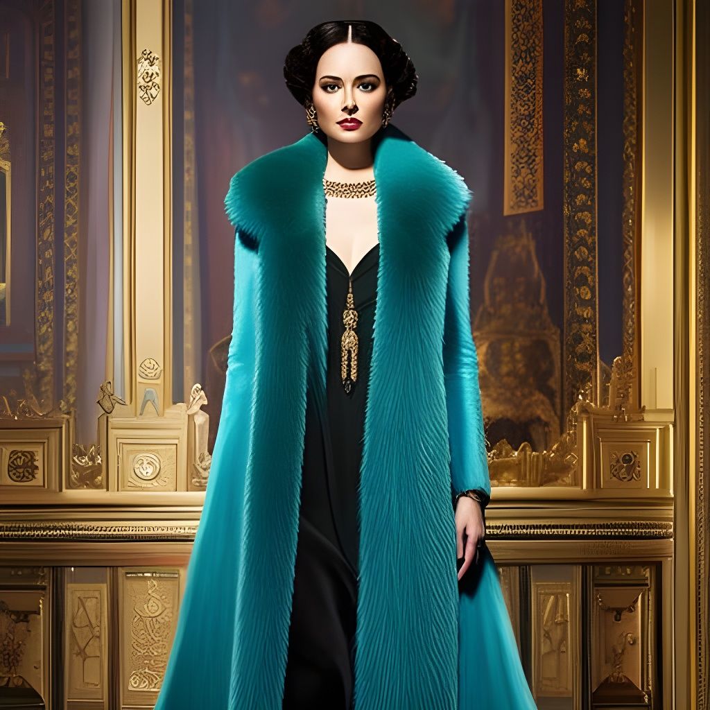 Film “magicians “- Margo Wearing Teal Fur Coat - Ai Generated Artwork 