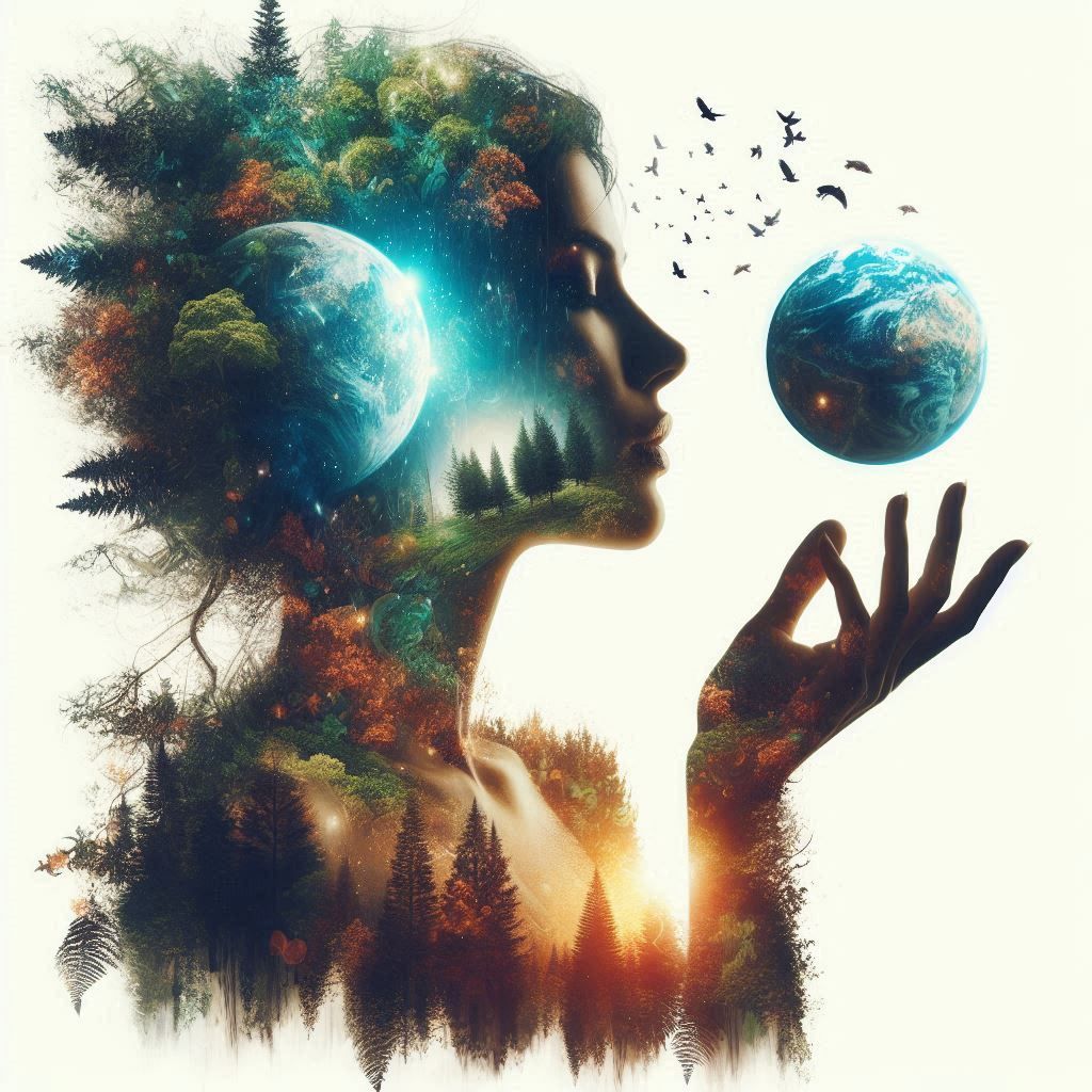 double exposure beautiful fantasy DALL-E 3 portrait landscape..