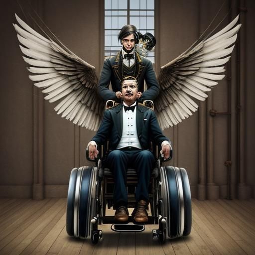working wings on a wheelchair, that lift a man in wheelchair...
