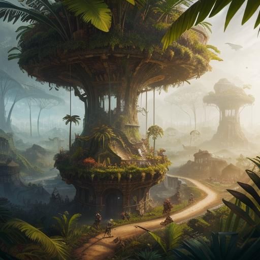 Dinosuars in a jungle in a jar