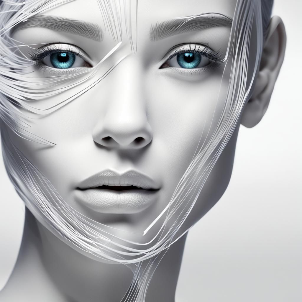 A stunning minimalist 3D CG of a woman's face, with elegant ...