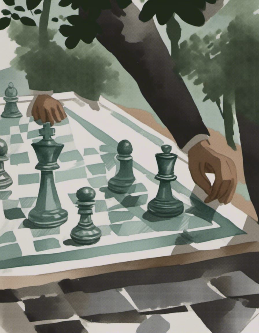 Watercolor Sketch of Bobby Fischer Playing Chess