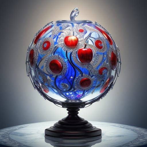 Glass Apple Sculpture with Swirling Patterns