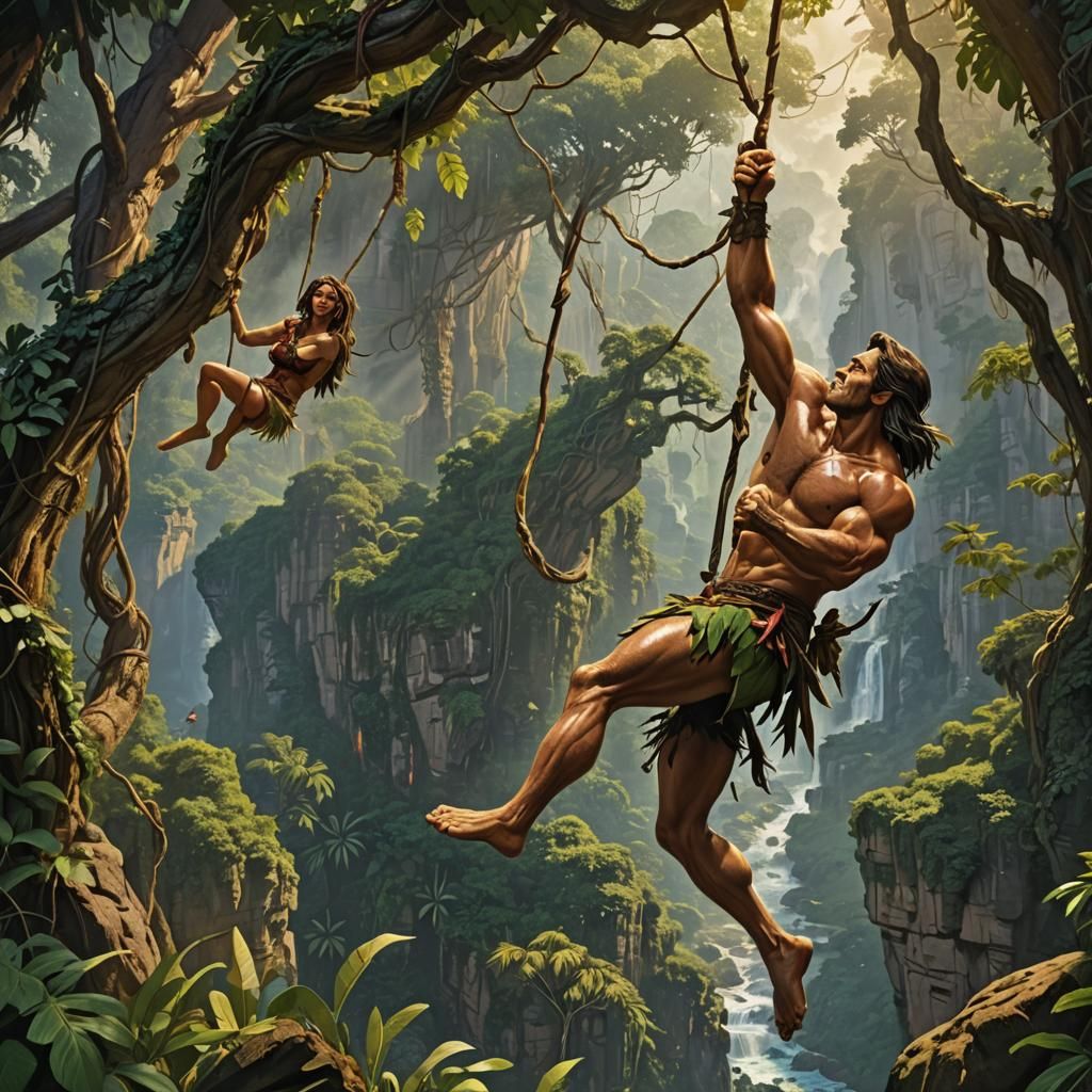 Tarzan and Jane swinging on vines - AI Generated Artwork - NightCafe ...