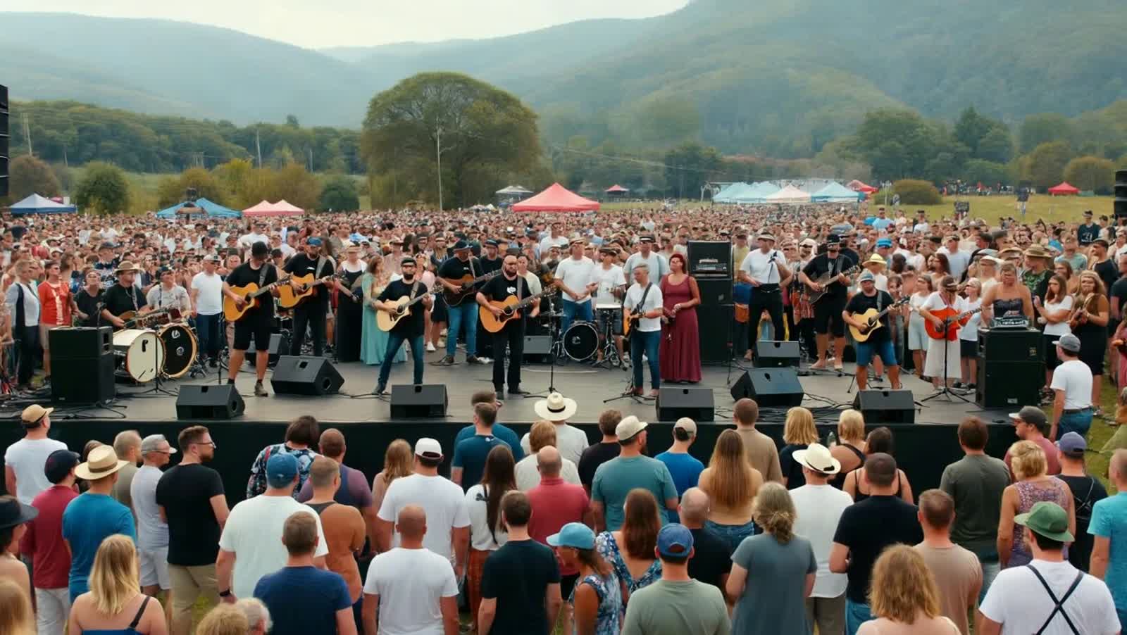 Woodstock, with the bands singing and the huge crowd doing their thing.
