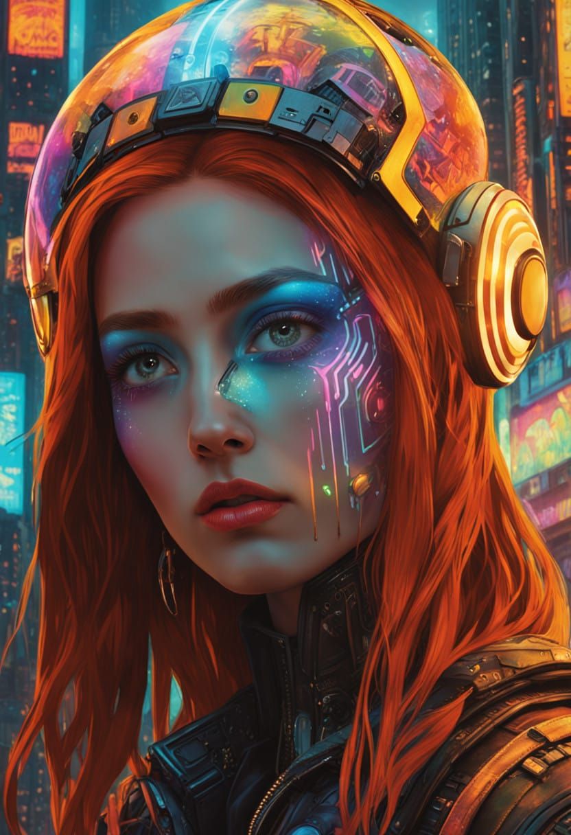 Cyberpunk Goddess Emerges in Dystopian Metropolis