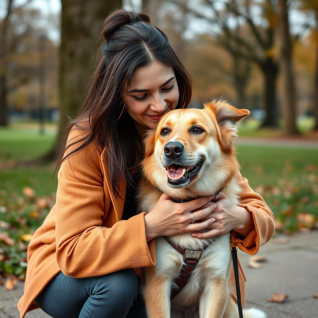 Fragile woman and her loving support dog in a park  by @Eto Demerzel