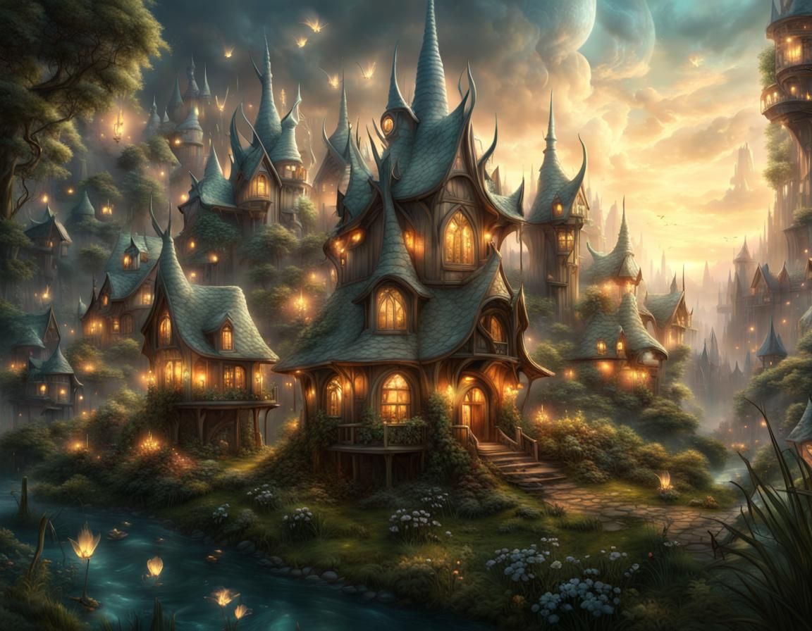 Magical fairy village. - AI Generated Artwork - NightCafe Creator