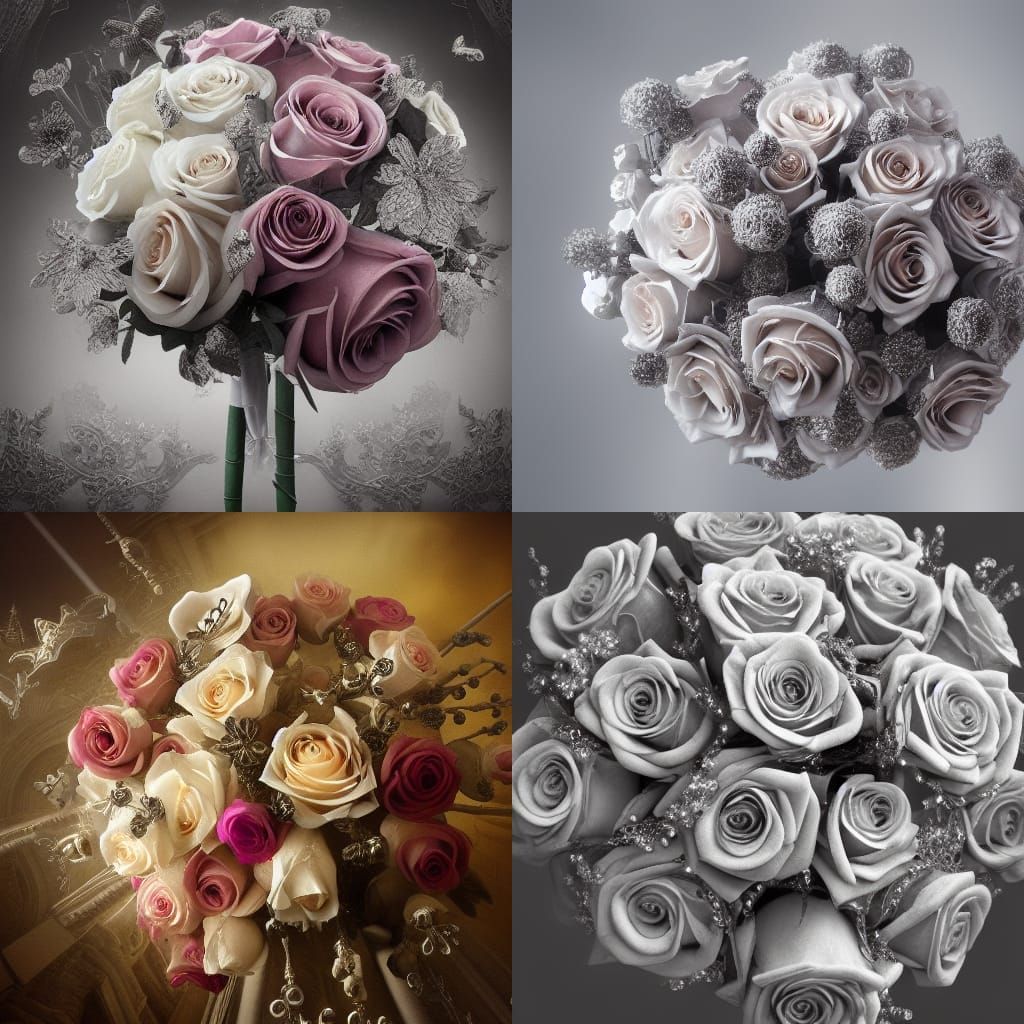 bouquet of silver roses Epic cinematic brilliant stunning in...
