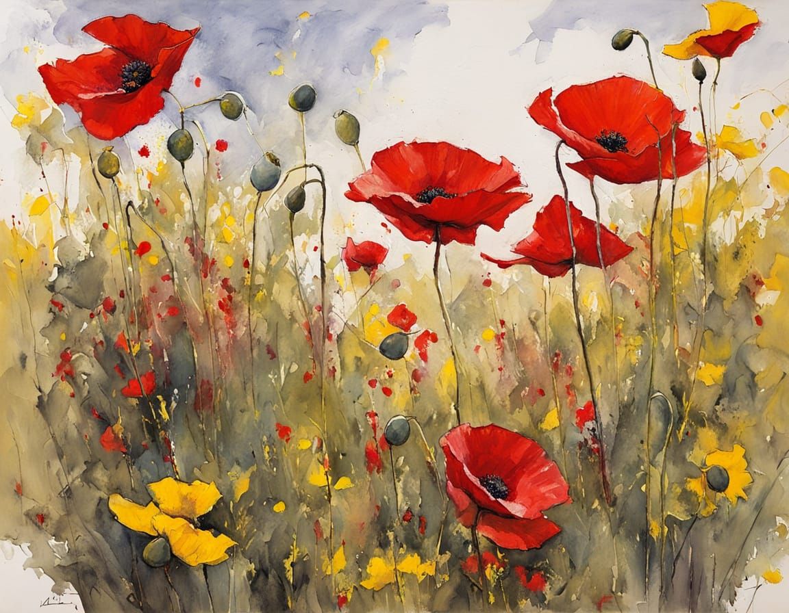 Red and red with yellow strip poppies. 4 likes.  by @AVA
