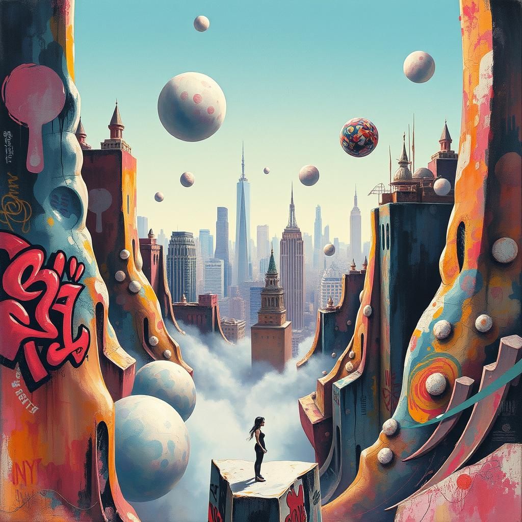 Surrealist Techniques Juxtaposition - Orbs in the city