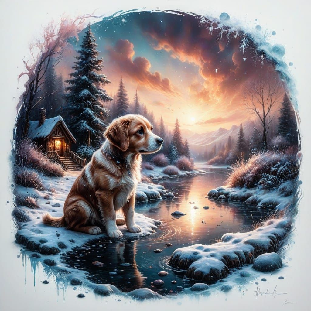 Puppy's Winter Contemplation 🐶❄️