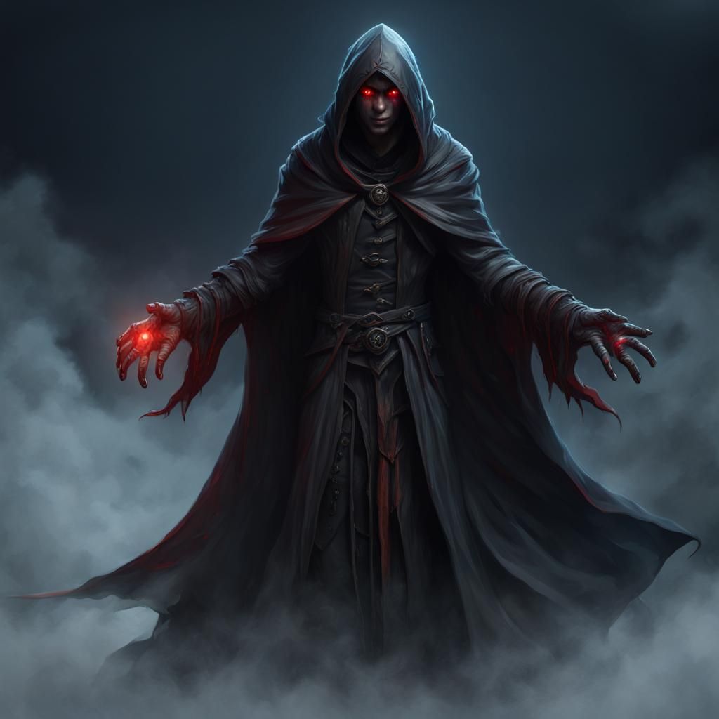 A Pale And Gaunt Male Necromancer With Red Eyes, Emerging From The 