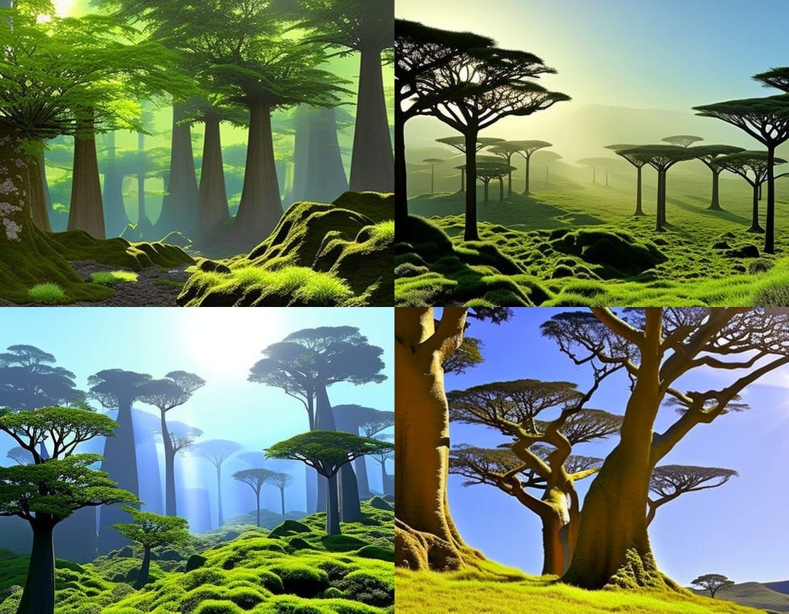 Baobab Trees Thick Jungle Trees Forest Hyperdetailed Manic Fantasy