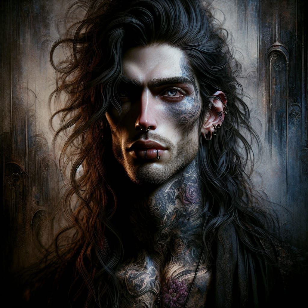 full body shot>, incredibly beautiful dark handsome male, very long hair ,  / tattoos body / high definition of people, hyper photorealistic... - AI  Generated Artwork - NightCafe Creator