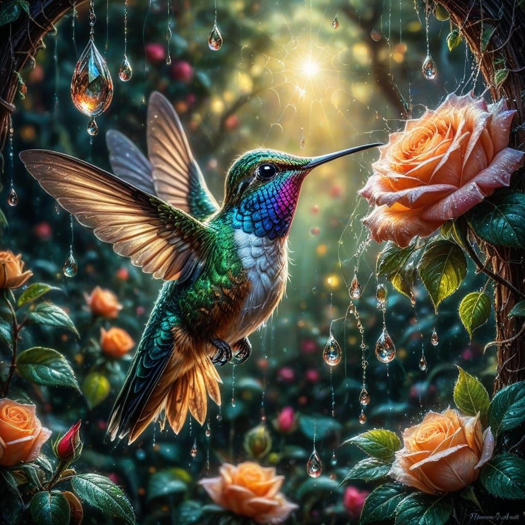 Hummingbird's Dewdrop Victory 💧🐦